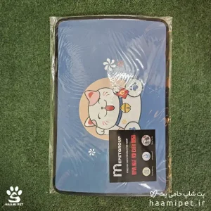 خرید مت زیرانداز ظرف آب و غذا سگ و گربه طرح گربه کرم تپل از پت شاپ آنلاین حامی پت