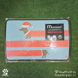 خرید مت زیرانداز ظرف آب و غذا سگ و گربه طرح سگ کریسمس از پت شاپ آنلاین حامی پت