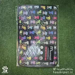 خرید مت زیرانداز ظرف آب و غذا سگ و گربه طرح گربه زمینه مشکی از پت شاپ حامی پت