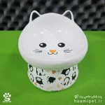 خرید ظرف آب و غذا سگ و گربه جنس سرامیکی پایه دار طرح گربه قلبی از پت شاپ آنلاین حامی پت