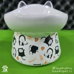 خرید ظرف آب و غذا سگ و گربه جنس سرامیکی پایه دار طرح گربه قلبی از پت شاپ حامی پت