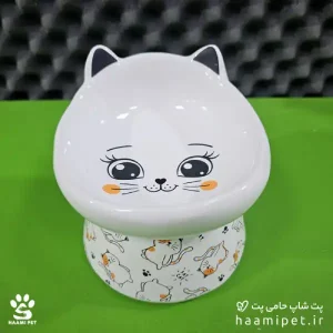 خرید ظرف آب و غذا سگ و گربه سرامیکی پایه دار طرح چشم گربه از پت شاپ آنلاین حامی پت