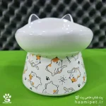 خرید ظرف آب و غذا سگ و گربه سرامیکی پایه دار طرح چشم گربه از پت شاپ حامی پت