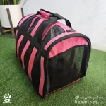 خرید کیف حمل توری راه راه صورتی سگ و گربه از پت شاپ حامی پت