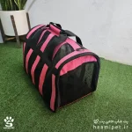 خرید کیف حمل توری راه راه صورتی سگ و گربه از پت شاپ آنلاین حامی پت