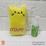 عروسک گربه همراه با اسپری کت نیپ - رنگ لیمویی - پت شاپ حامی پت