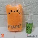 عروسک گربه همراه با اسپری کت نیپ - رنگ نارنجی - پت شاپ حامی پت