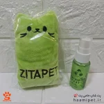 عروسک گربه همراه با اسپری کت نیپ - رنگ سبز - پت شاپ حامی پت