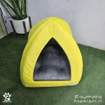 خرید جای خواب سگ و گربه مدل کلبه سه گوش رنگ لیمویی از پت شاپ آنلاین حامی پت