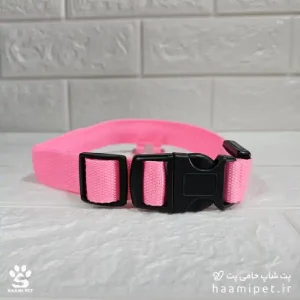 خرید قلاده سگ مدل چراغ دار سایز M رنگ صورتی مخصوص سگ نژاد متوسط از پت شاپ سگ حامی پت