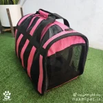 خرید کیف حمل سگ و گربه مدل توری راه راه رنگ صورتی از پت شاپ حامی پت
