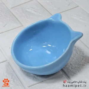 ظرف آب و غذا سگ و گربه سرامیکی بدون پایه طرح ساده - رنگ آبی روشن