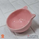 ظرف آب و غذا سگ و گربه سرامیکی بدون پایه ساده - رنگ صورتی