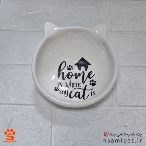 ظرف آب و غذا سگ و گربه سرامیکی بدون پایه طرح خانه گربه