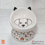 ظرف آب و غذا سگ و گربه سرامیکی پایه دار طرح صورت سگ