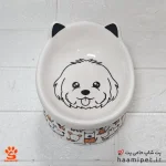 ظرف آب و غذا سگ و گربه سرامیکی پایه دار صورت سگ پشمالو