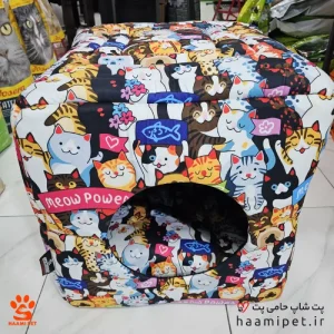 کلبه، تشک و مبل سگ و گربه 3 حالته طرح گربه های رنگی