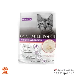 پوچ گربه فنبی با شیر بز و گوشت مرغ و ماهی کاد 85 گرم