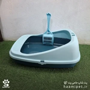 ظرف خاک کوچک گربه وارداتی مدل لگنی لبه دار آبی