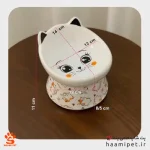 اندازه ی ظرف آب و غذا سگ و گربه سرامیکی پایه دار طرح صورت گربه عینکی