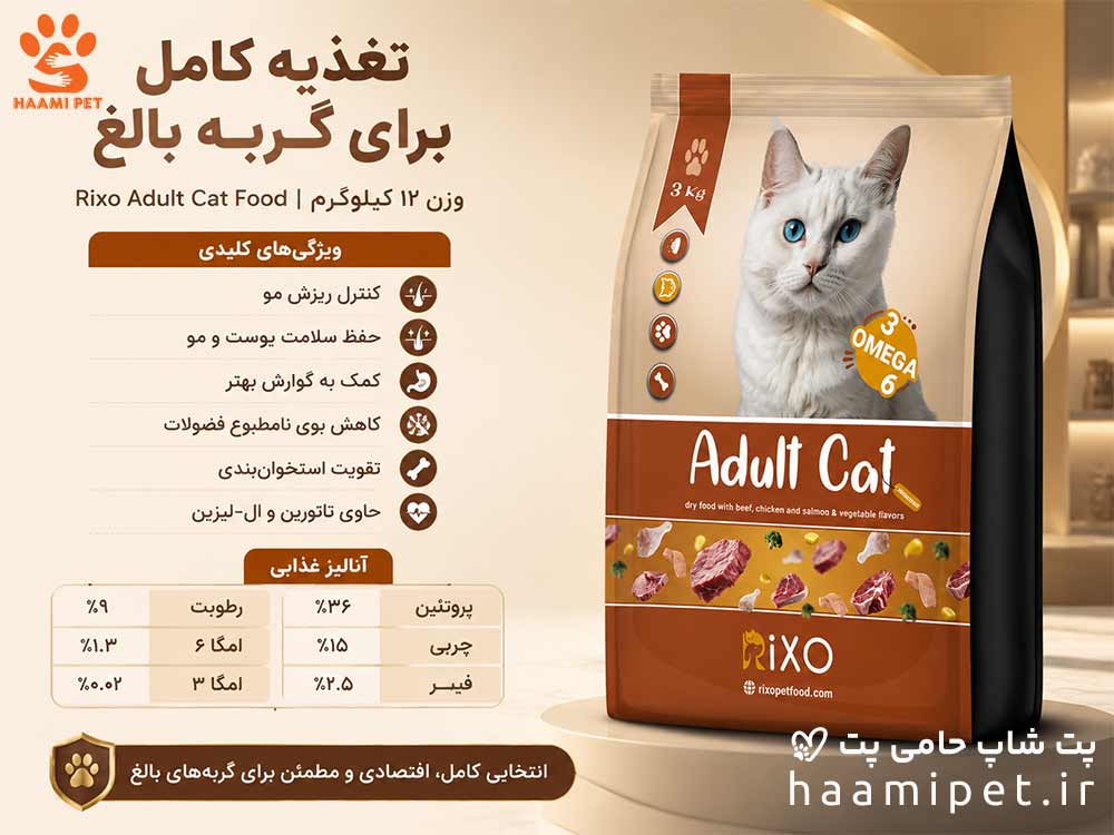 خرید غذای خشک گربه بالغ ریکسو وزن 12 کیلوگرم از پت شاپ حامی پت